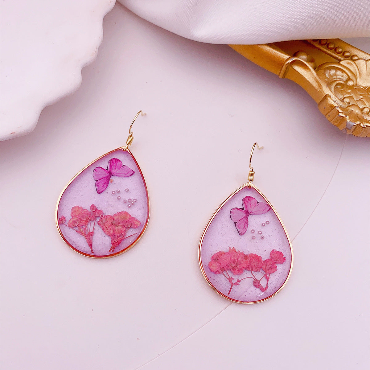 Wholesale Dried Flower Butterfly Drop Glue Preserved Flower Earrings