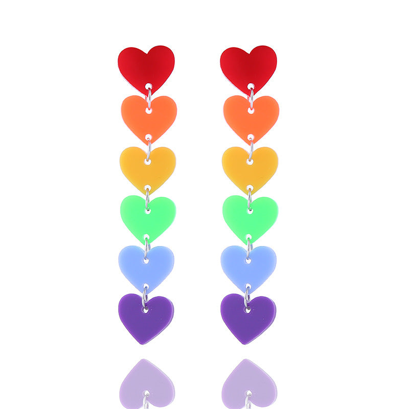 Wholesale LGBT Rainbow Pin Chain Geometric Love Earrings