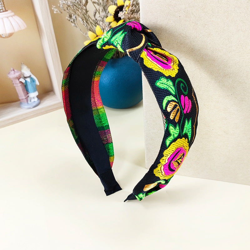 Wholesale Ethnic Style Embroidery Knot Fabric Hair Hoops