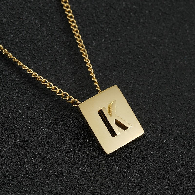 Wholesale Titanium Steel 26 English Letters 18K Stainless Steel Square Necklace Clavicle Chain