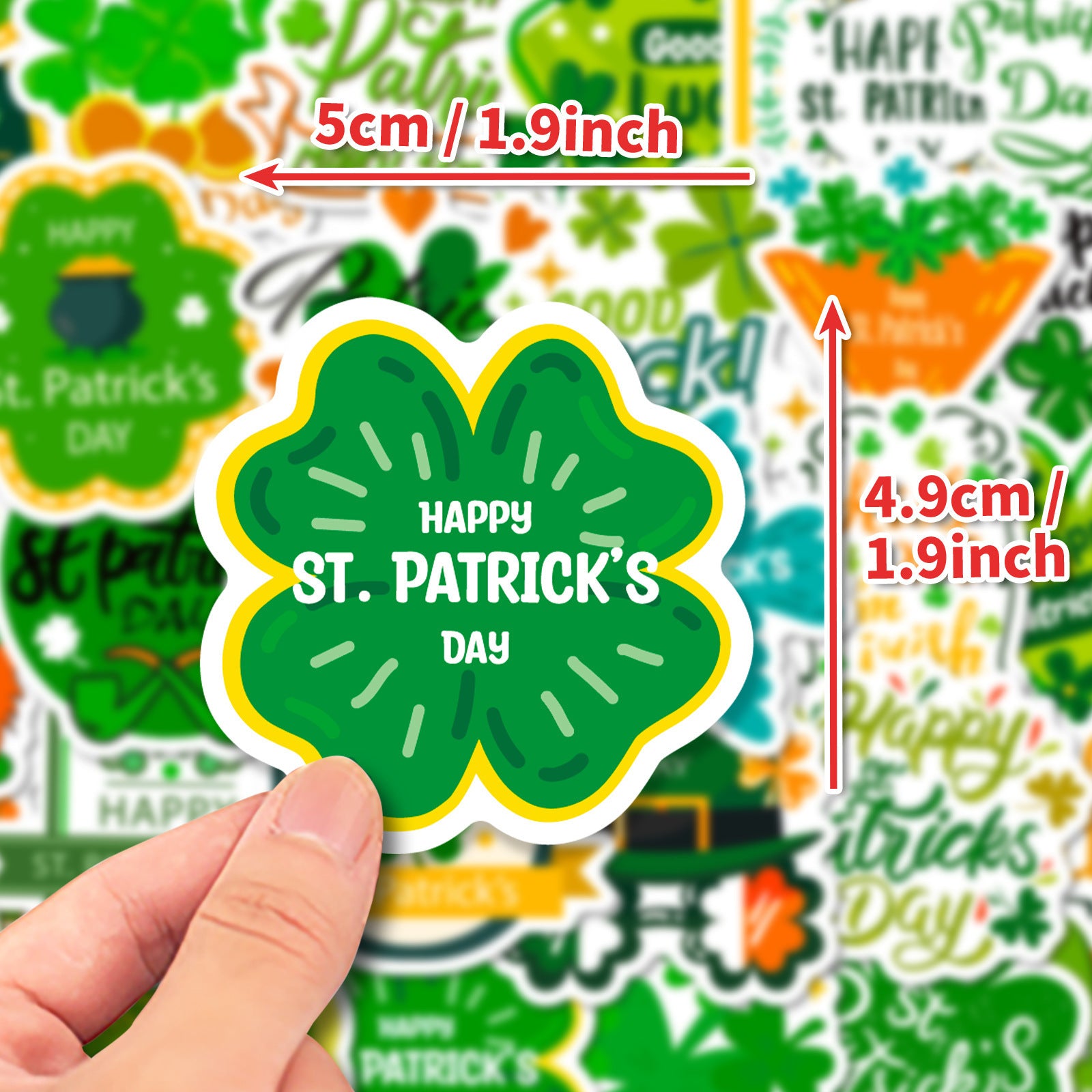 Wholesale 50pcs Green Clover St.  Patrick' s Day Lucky Plant Waterproof Vinyl Stickers