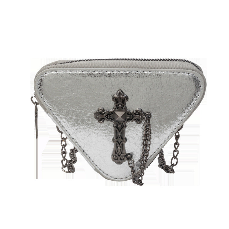 Wholesale Retro Cross Chain Shiny Shoulder Crossbody Triangle Bag