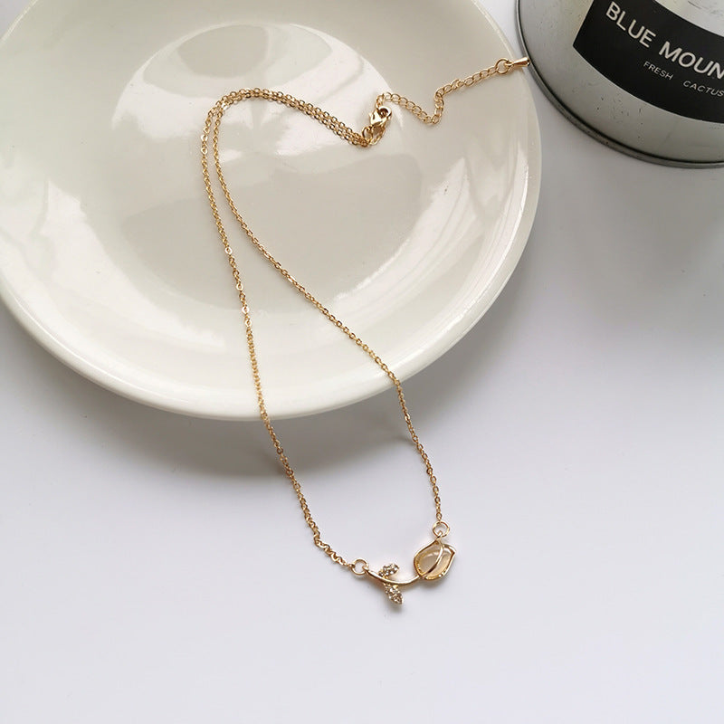 Wholesale Chalcedony Tulip Necklace Earrings Luxury Clavicle Chain Jewelry Set