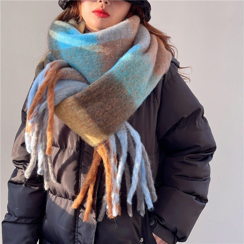 Wholesale Rainbow Scarf Women's Plaid Imitation Cashmere Tassel Warm Shawl