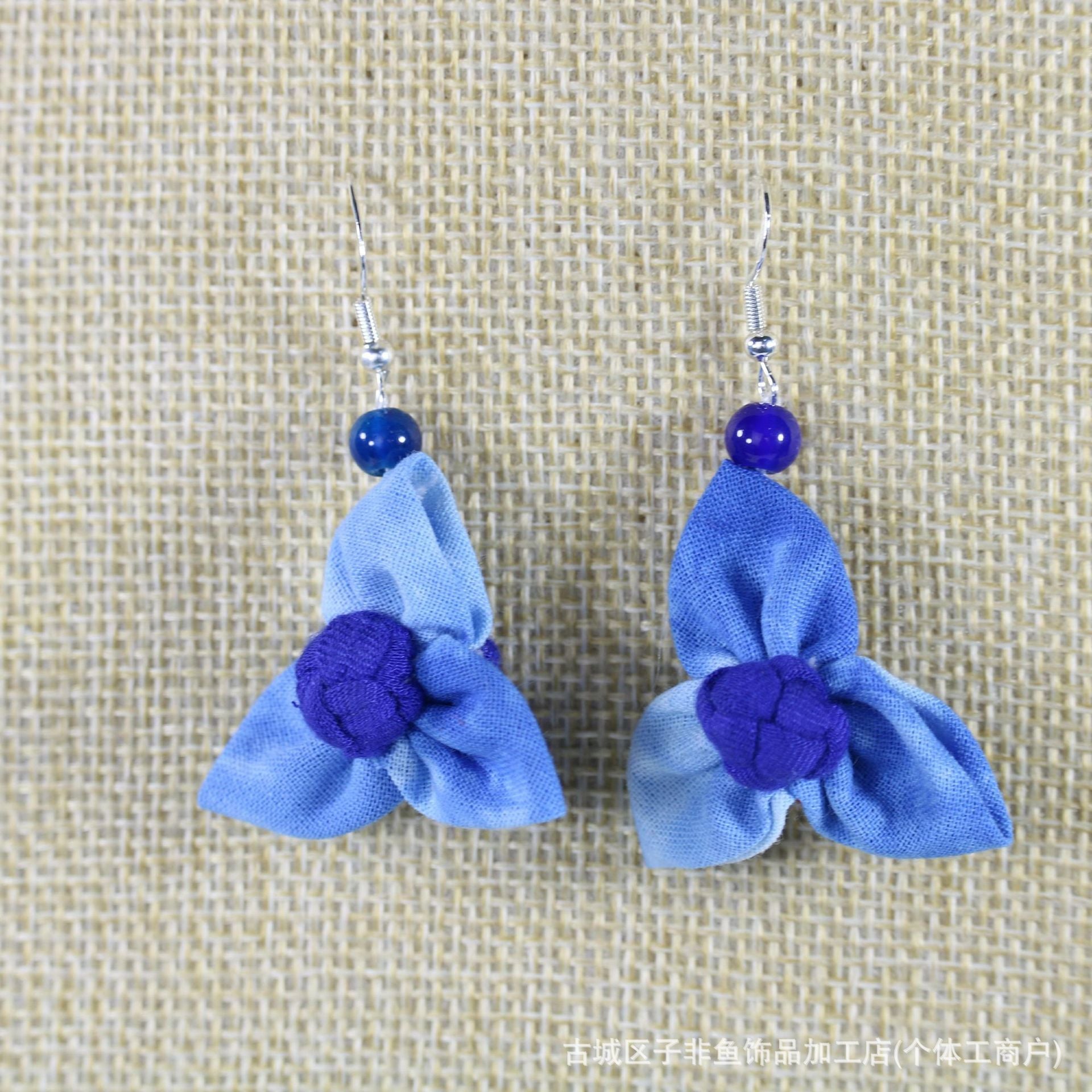 Wholesale Ethnic Style Tie-Dye Style Blue-Dyed Fabric Handmade Earrings