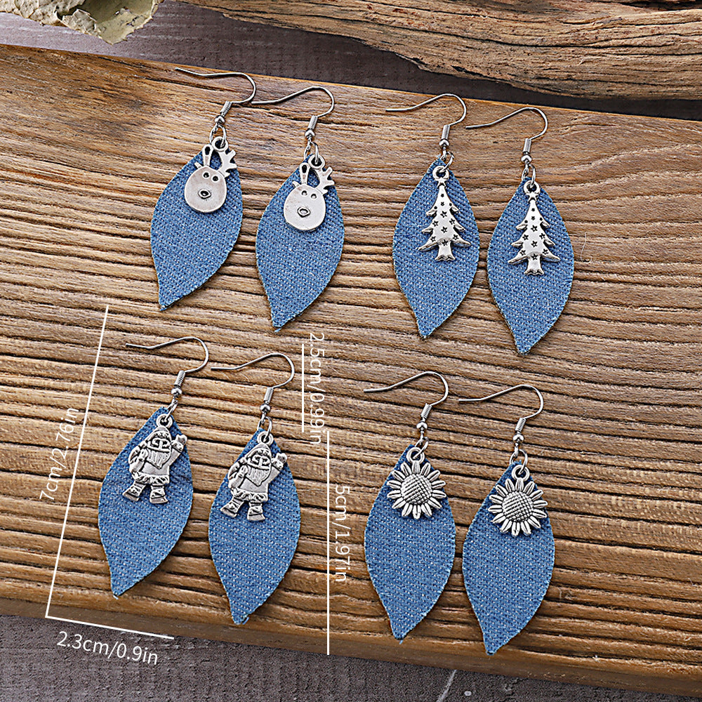 Wholesale Metal Denim Leather Dangle Earrings