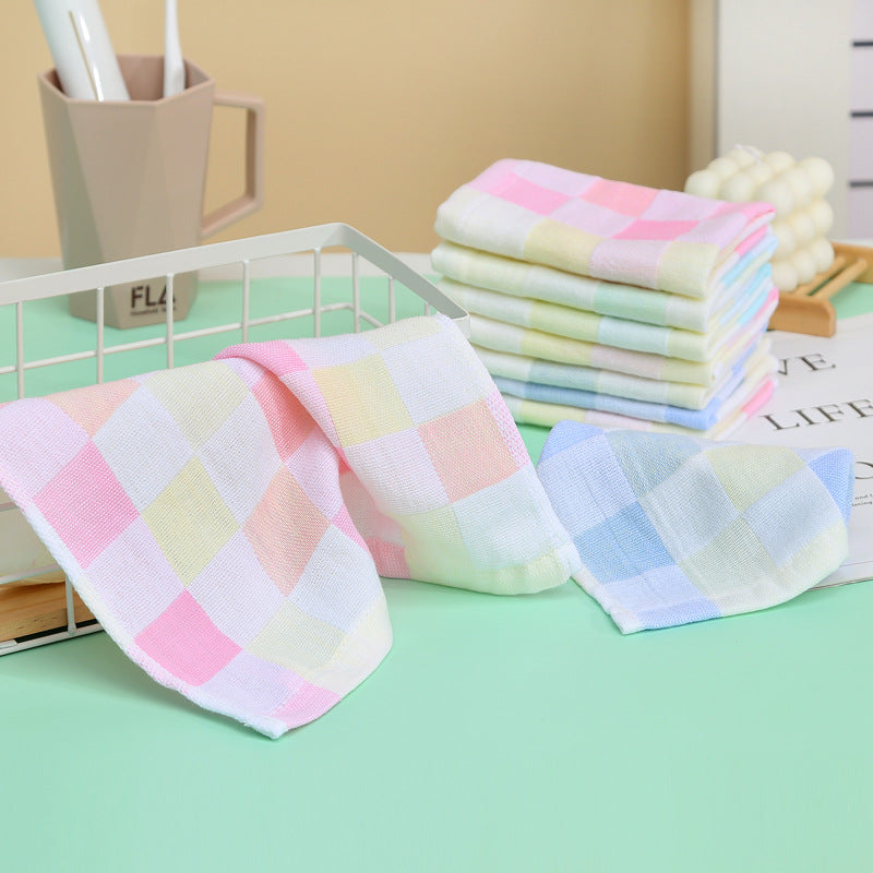 Wholesale Cotton Square Color Grid Gauze Small Children Gauze Saliva Kindergarten Handkerchief Towel