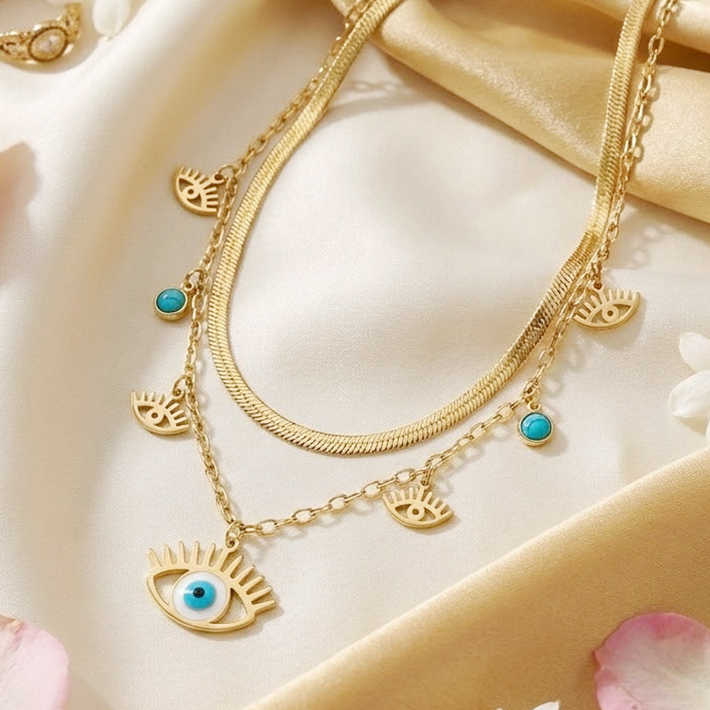 Wholesale 5pcs True gold electroplated turquoise Devil' s Eye necklace