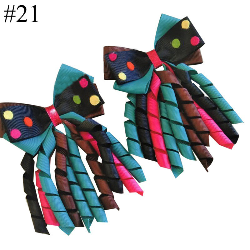 Wholesale 5pcs Bow Curl Ribbon Children's Christmas Independence Day Hair Clip