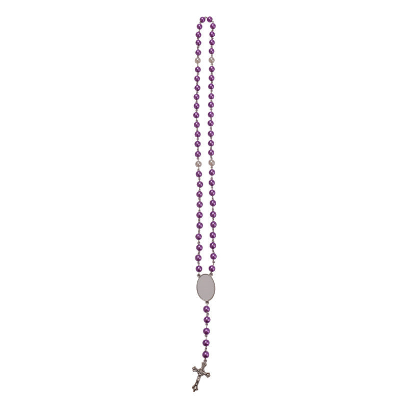 Wholesale  Easter Blank  Sublimation Rosary Pendant  Necklace Cross Bracelet  Jewelry Set