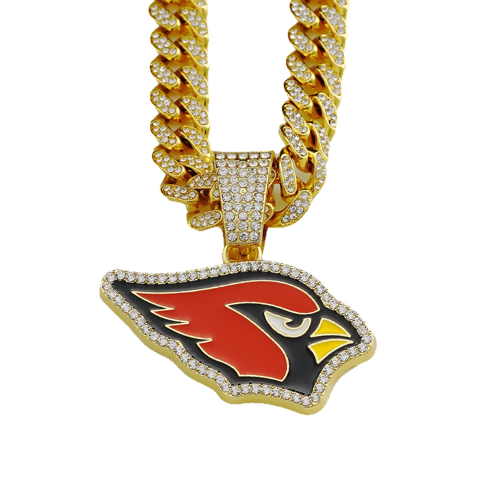 Wholesale Gold Tone Cuban Chain Necklace With Red Rhinestone Bird Pendant Zinc Alloy Punk Hip Hop Fashion Accessory For Party And Gift