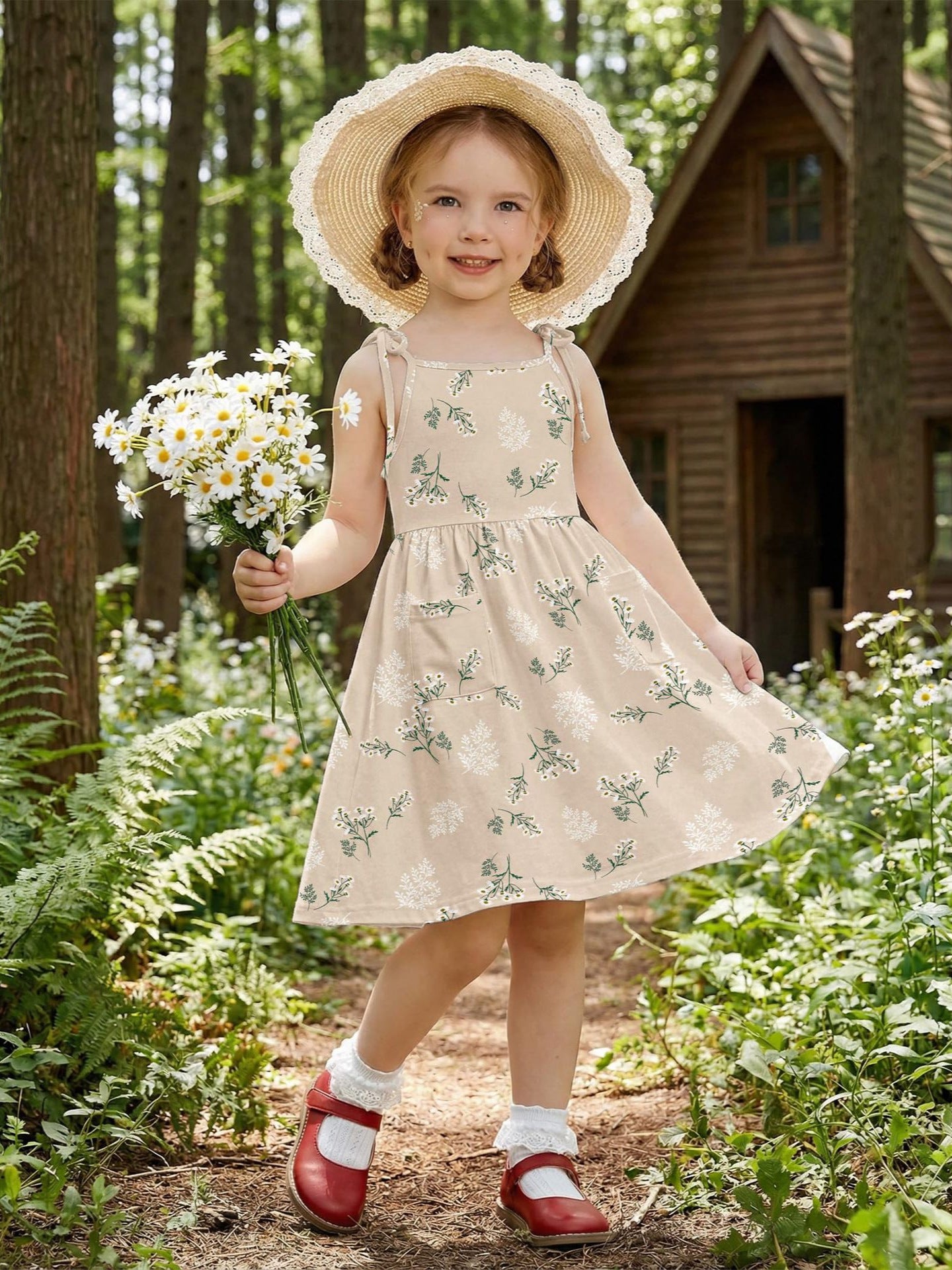 Wholesale Stylish Cotton Baby Girl Sleeveless Printed Dress With Pockets For Summer Everyday Wear And Resale