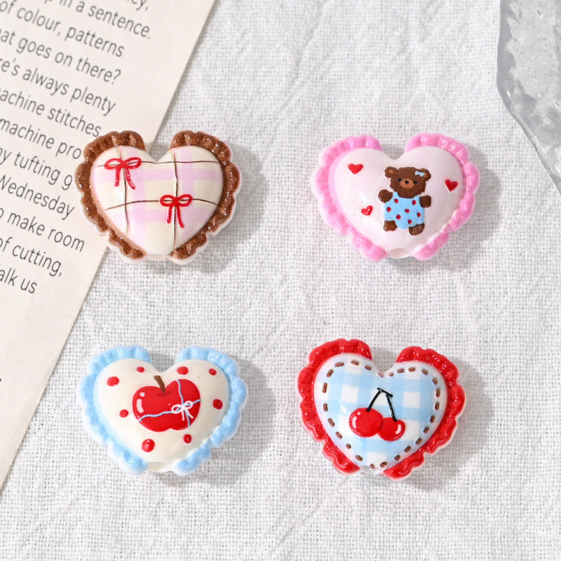 Wholesale 10pcs Sweet Lace Heart Print Beads
