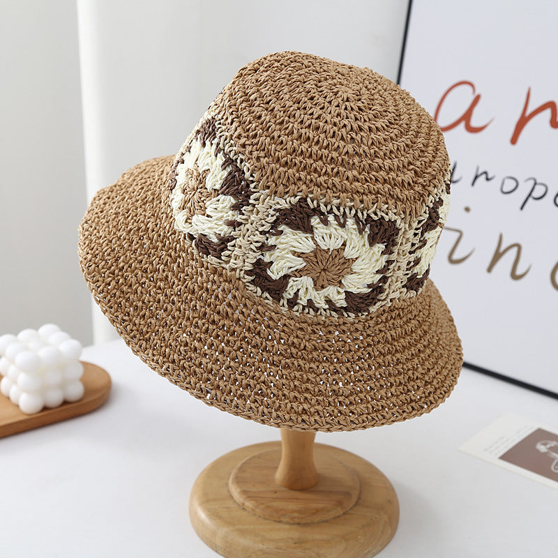 Wholesale Rainbow Color Braided Flowers Straw Hat