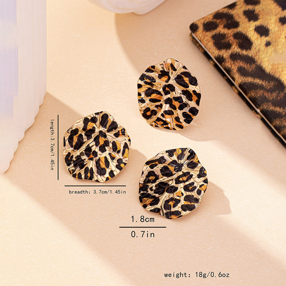 Wholesale Alloy Electroplated Earrings And Ring Jewelry Set With Retro Geometric Leopard Circle Design For Women Party Wear Gift