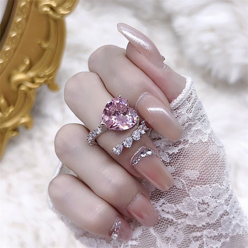 Wholesale Pink Heart-shaped Open Copper Rings