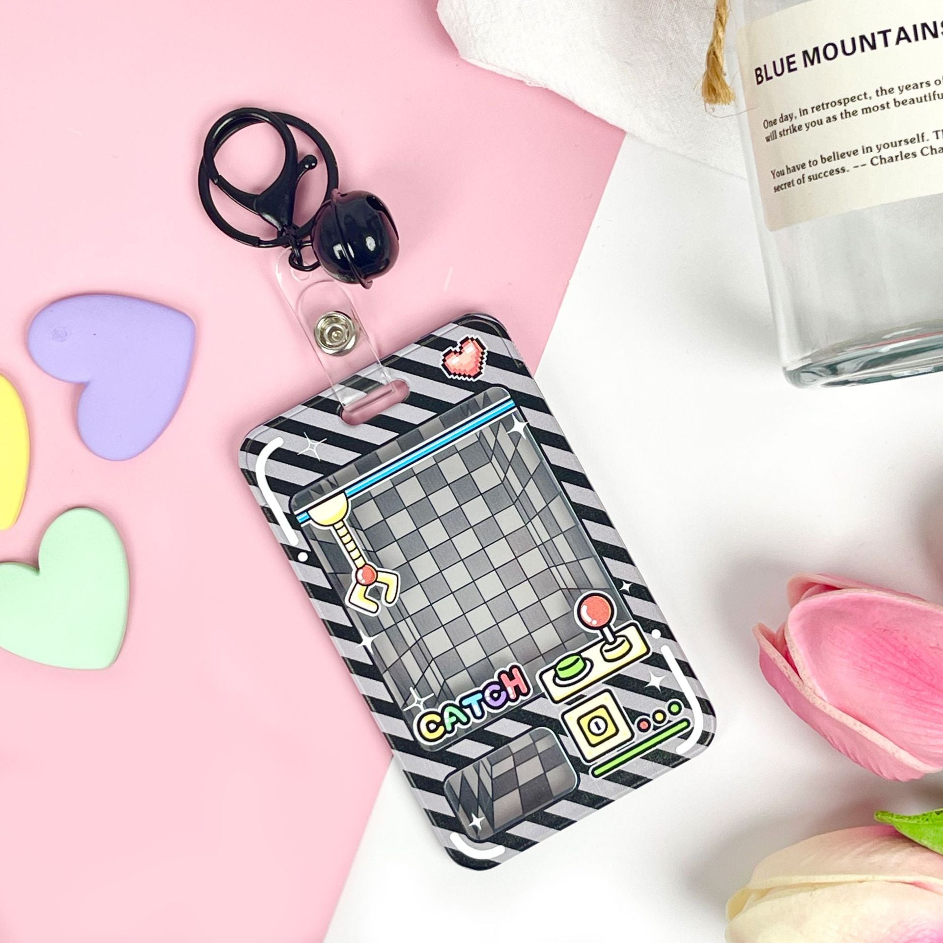 Wholesale latch type transparent card holder cartoon ID holder embossed bus card protective cover key chain