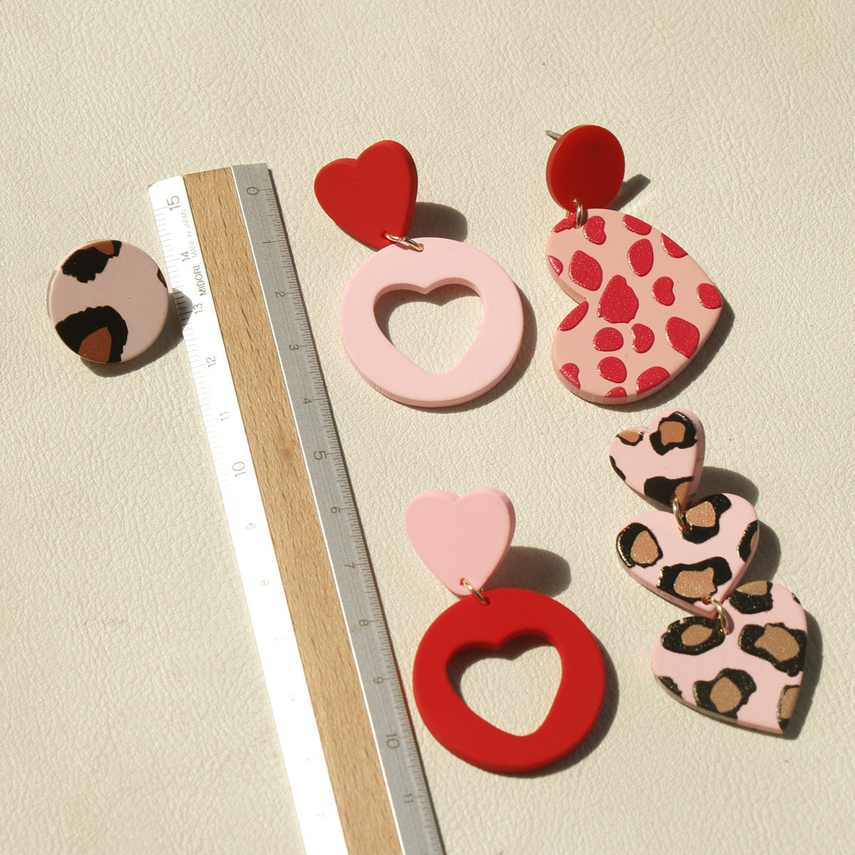 Wholesale Valentine's Day Red Pink Heart Leopard Print Long Retro Acrylic Earrings