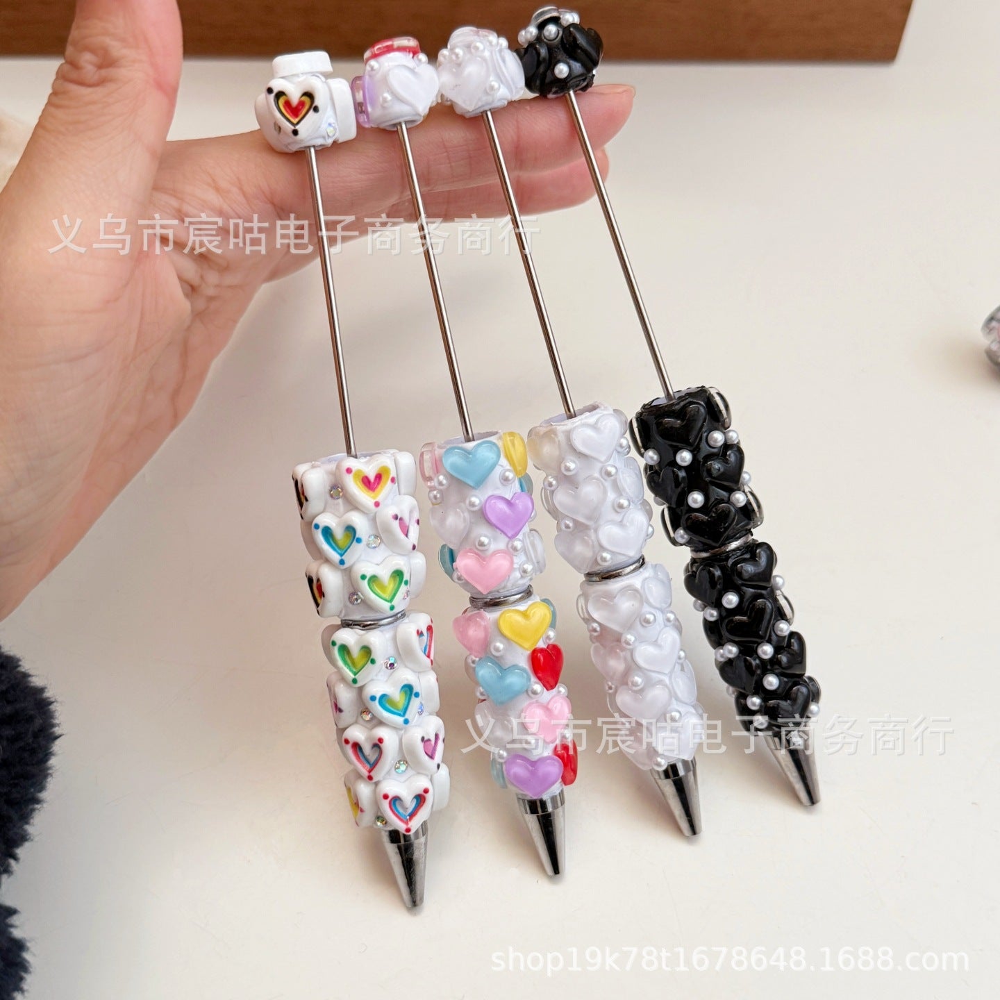 Wholesale 2pcs Heart-shaped Beaded Pen DIY Clay Beadable Pen