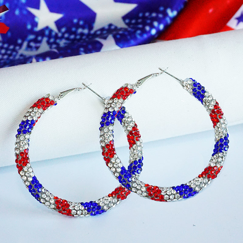 Wholesale 2pcs Independence Day Earrings Flash Diamond Color Matching Rhinestones Simple Earrings