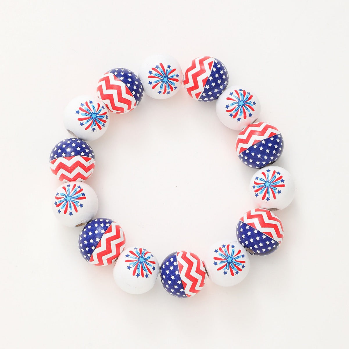 Wholesale Independence Day Style Star Stripe Fireworks Wooden Beads Elastic Bracelet