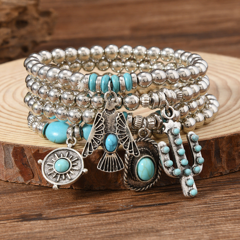 Wholesale Bohemian style denim turquoise Layered Bracelet Set