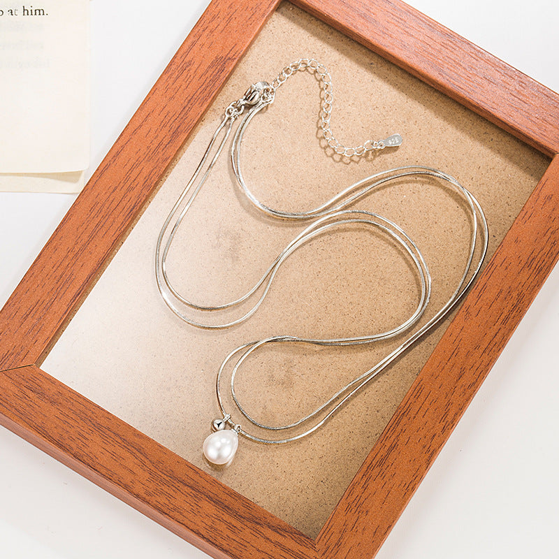 Wholesale Double Layer French Pearl Copper Pendant Stacking Necklace