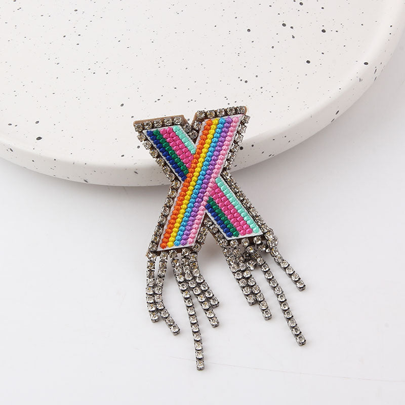 Wholesale Colorful Diamond Letter Tassel Brooch