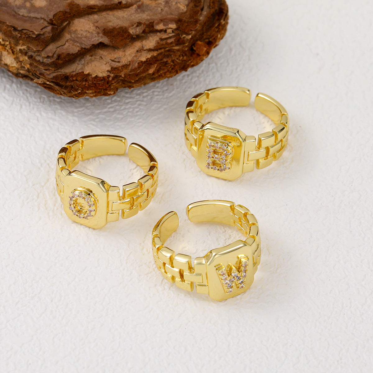 Wholesale Gold plated letter series open ring