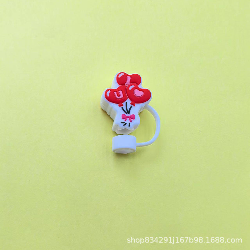 Wholesale 10mm Glass Straw Dust Cover Cover Silicone Food Grade Straw Dust-proof Staley Water Cup Leak-proof Valentine's Day