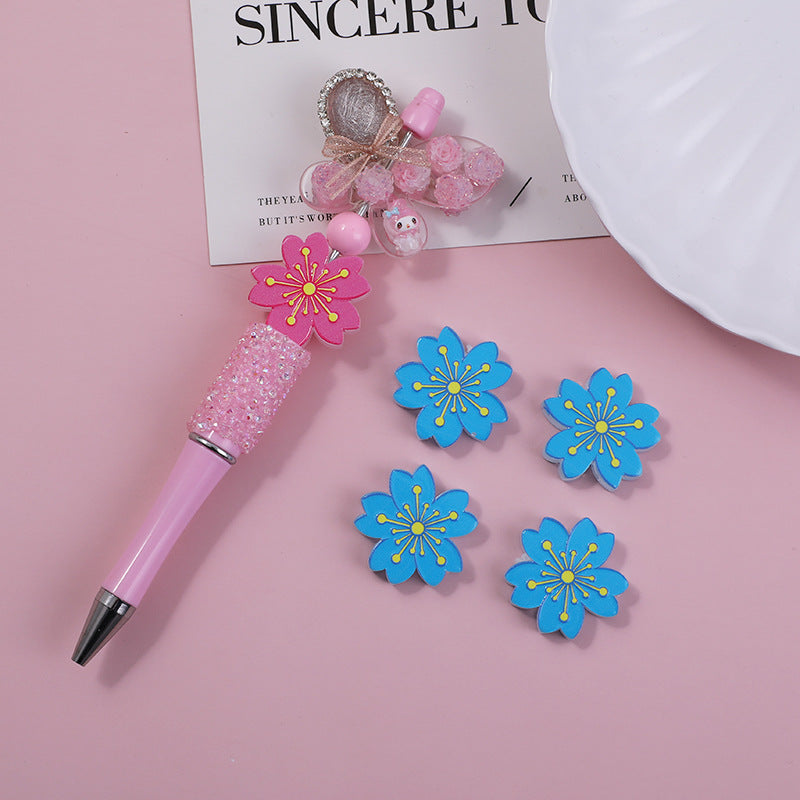 Wholesale 10pcs Through-hole double-sided embossed cartoon cherry blossom beads