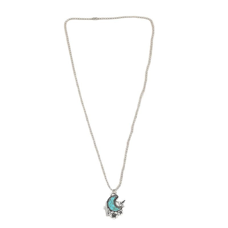 Wholesale Vintage cactus flower bird crescent turquoise alloy necklace