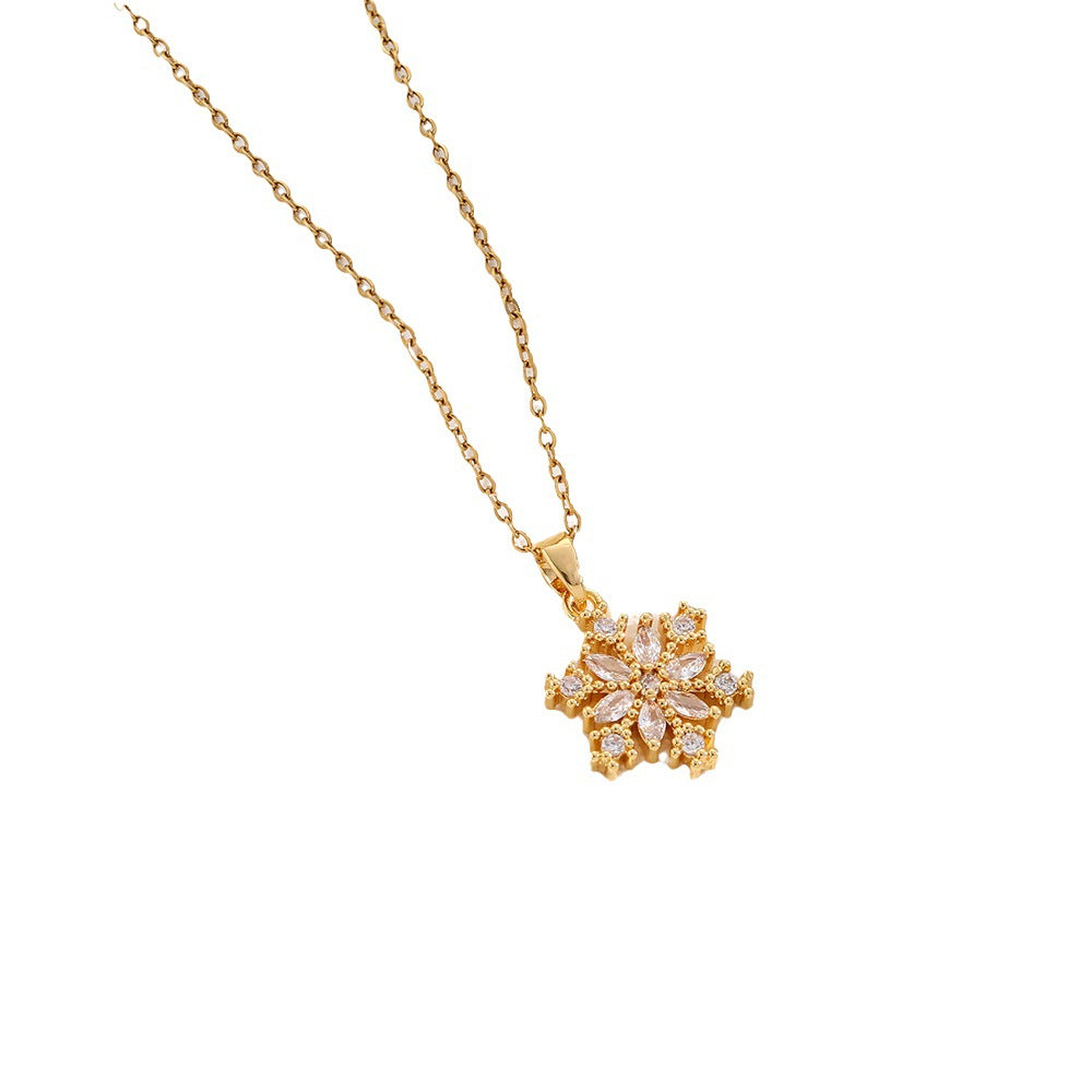 Wholesale Full Diamond Snowflake Titanium Steel Necklace for Women