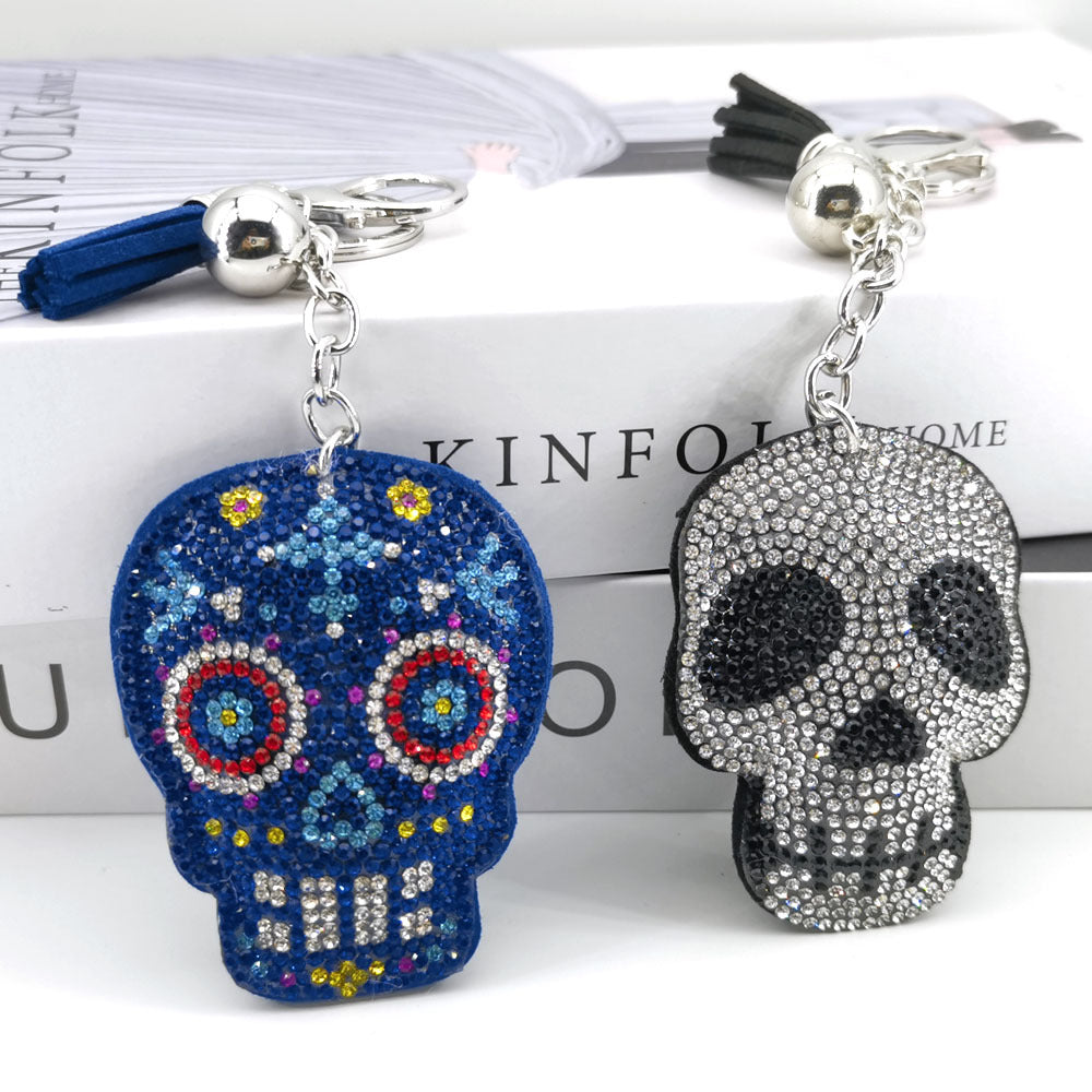 Wholesale  4pcs   Diamond studded punk ghost head Rhinestone Keychain