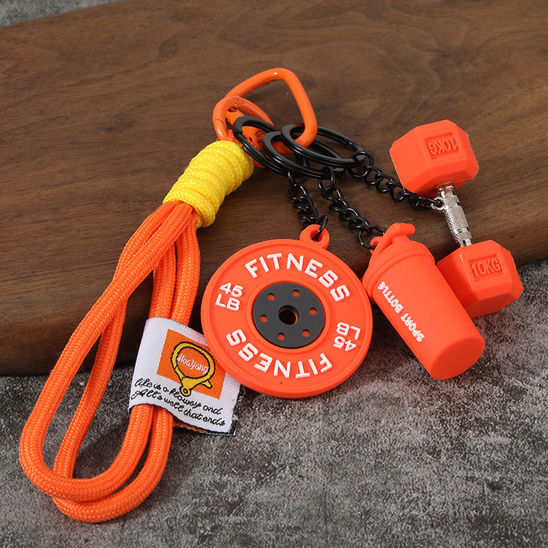 Wholesale Creative mini fitness barbell keychain