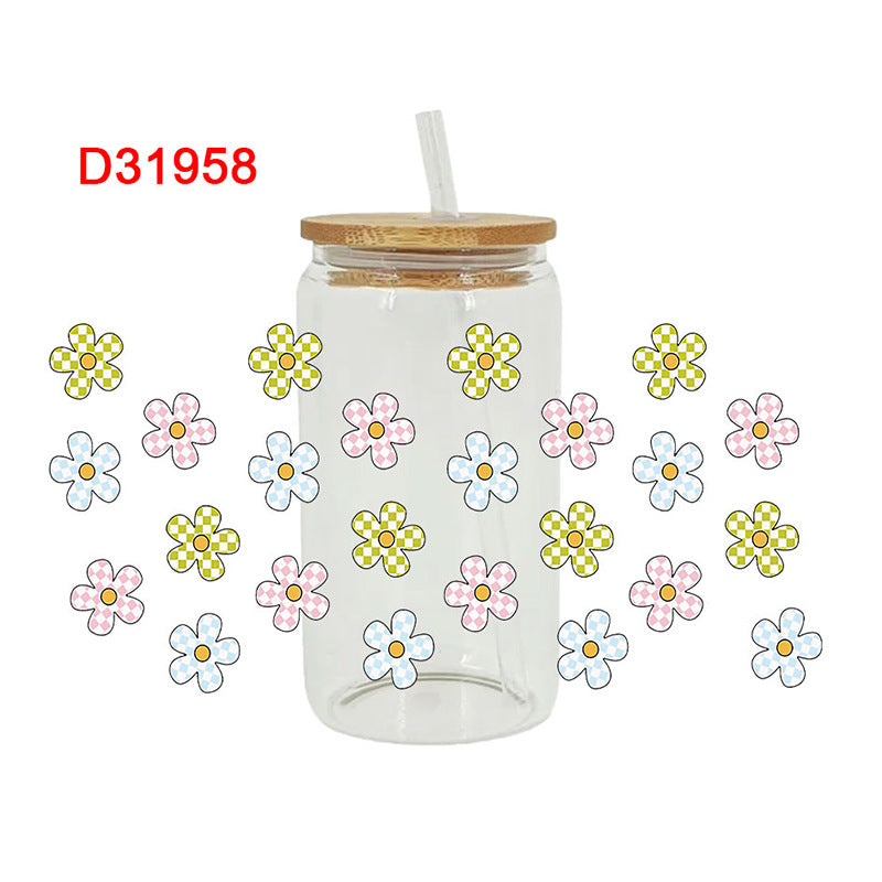 Wholesale colorful flowers 16oz Cup UV DTF Wraps