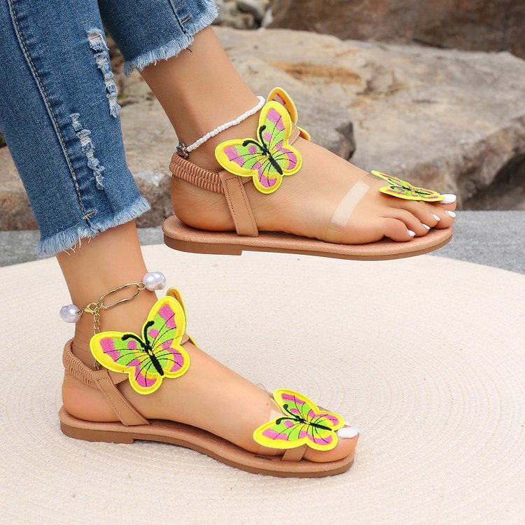 Wholesale Light Bow and Loose Banded Tights Flat Toe Flat Base Sandals