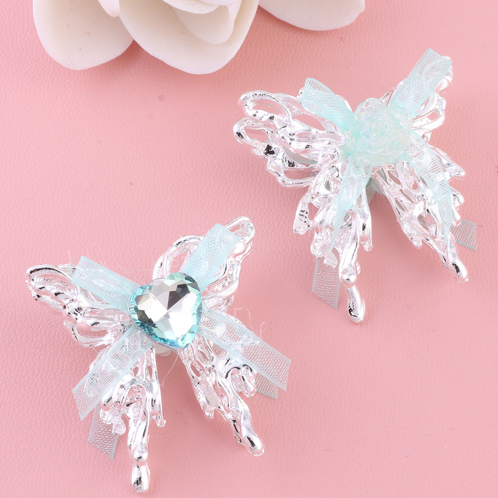 Wholesale 5pcs Alloy Lace Bow Butterfly  Straight Hole Crystal Beads