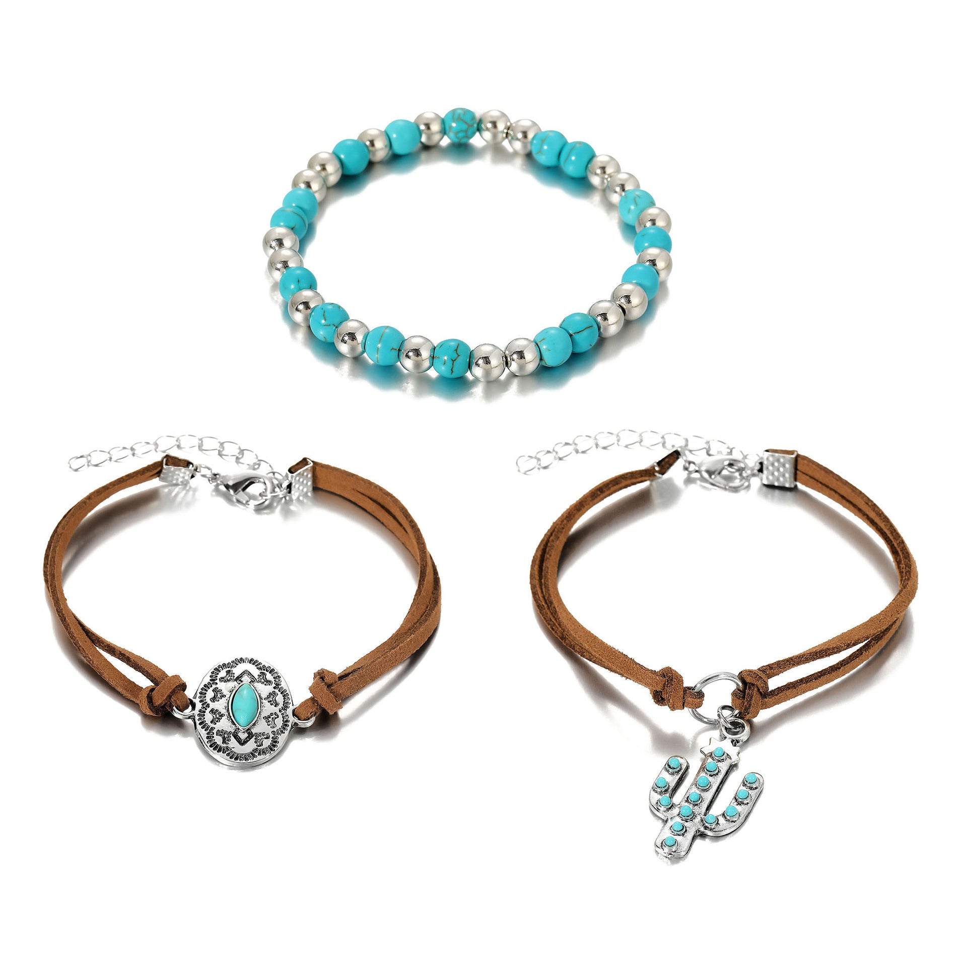 Wholesale Vintage Pinestone Cactus  Layered Bracelet Set