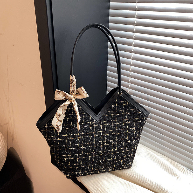 Wholesale Large Capacity Tote Bag Stitching Contrast Plaid Shoulder Bag