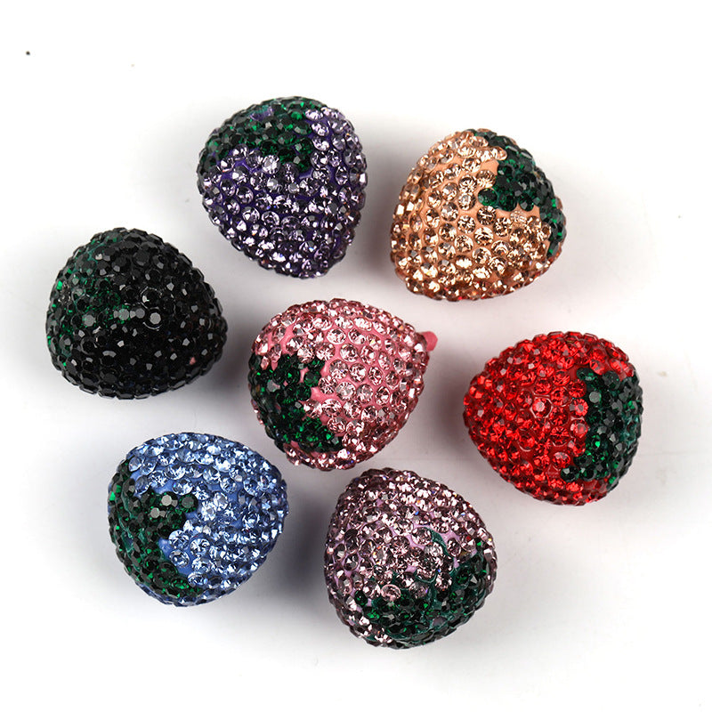 Wholesale 20pcs Strawberry Clay Rhinestone Ball Through Hole Bead