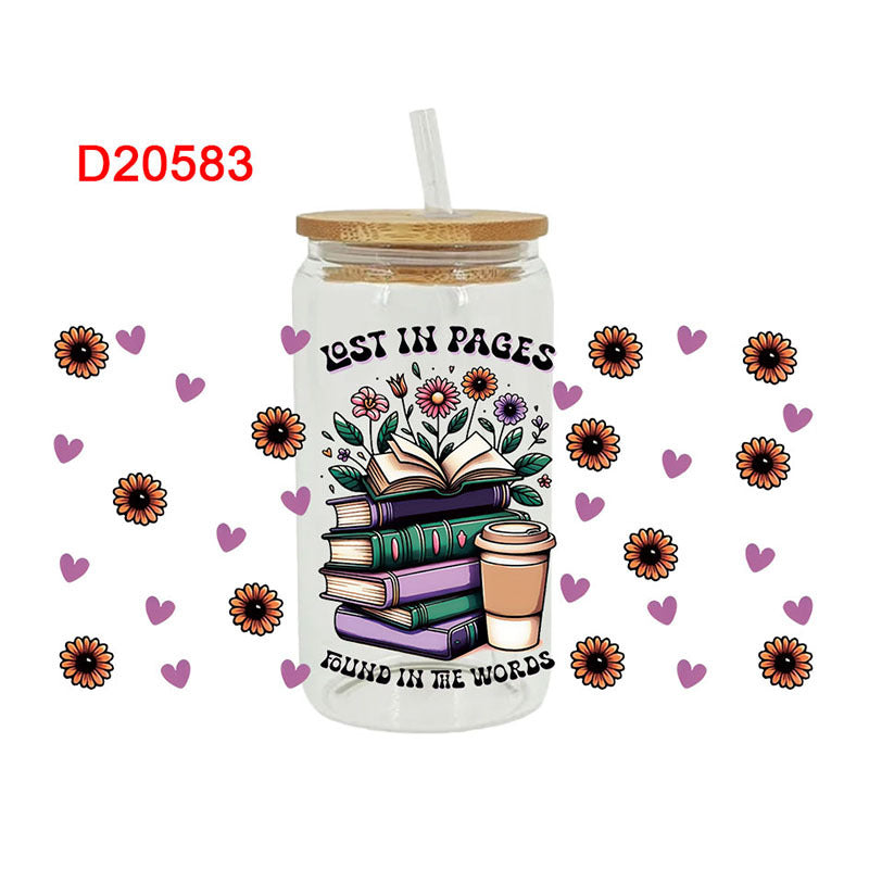Wholesale Cute Cartoon Reading Theme Books 16oz Cup UV DTF Wraps