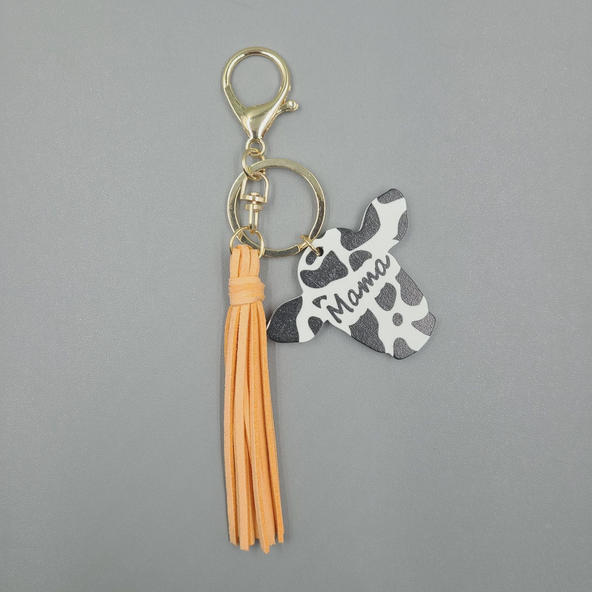 Wholesale 10PCS Western Leather Tassel Wood Bull Head Keychain