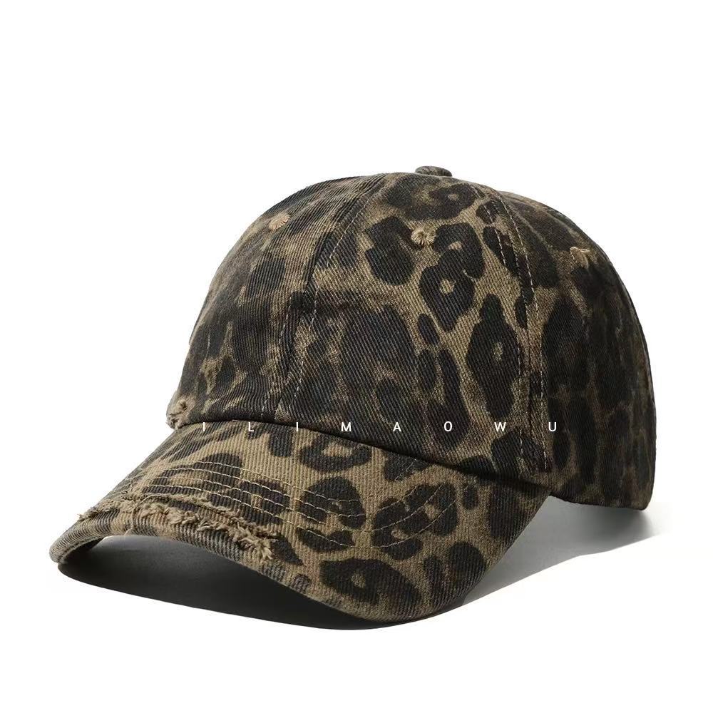 Wholesale Pink leopard print ripped baseball cap bucket hat