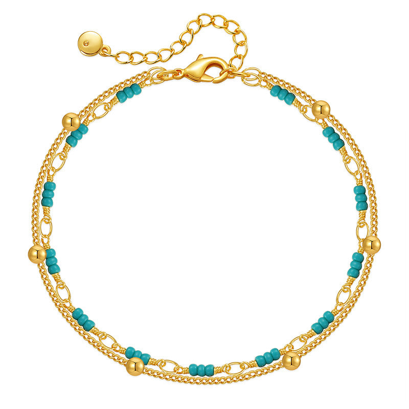 Wholesale Turquoise Double Layer Ball Metal Bracelet