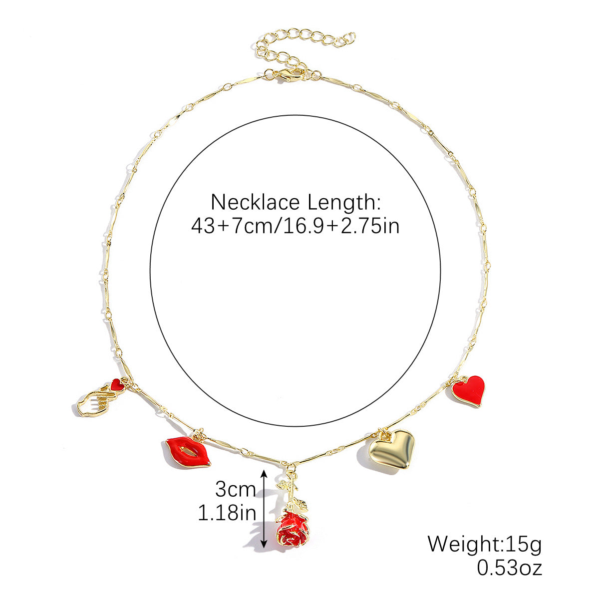 Wholesale Red Rose Zinc Alloy Bracelet and Necklace Valentine' s Day Jewelry Set