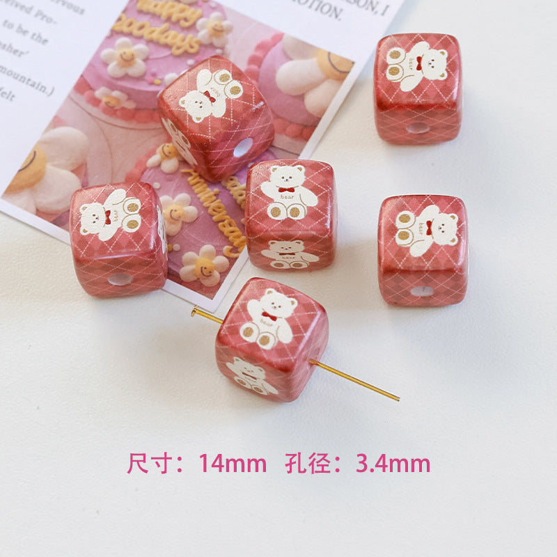 Wholesale 5pcs/pack 14mm Acrylic Cute Cherry Bear Rabbit Square String Beads