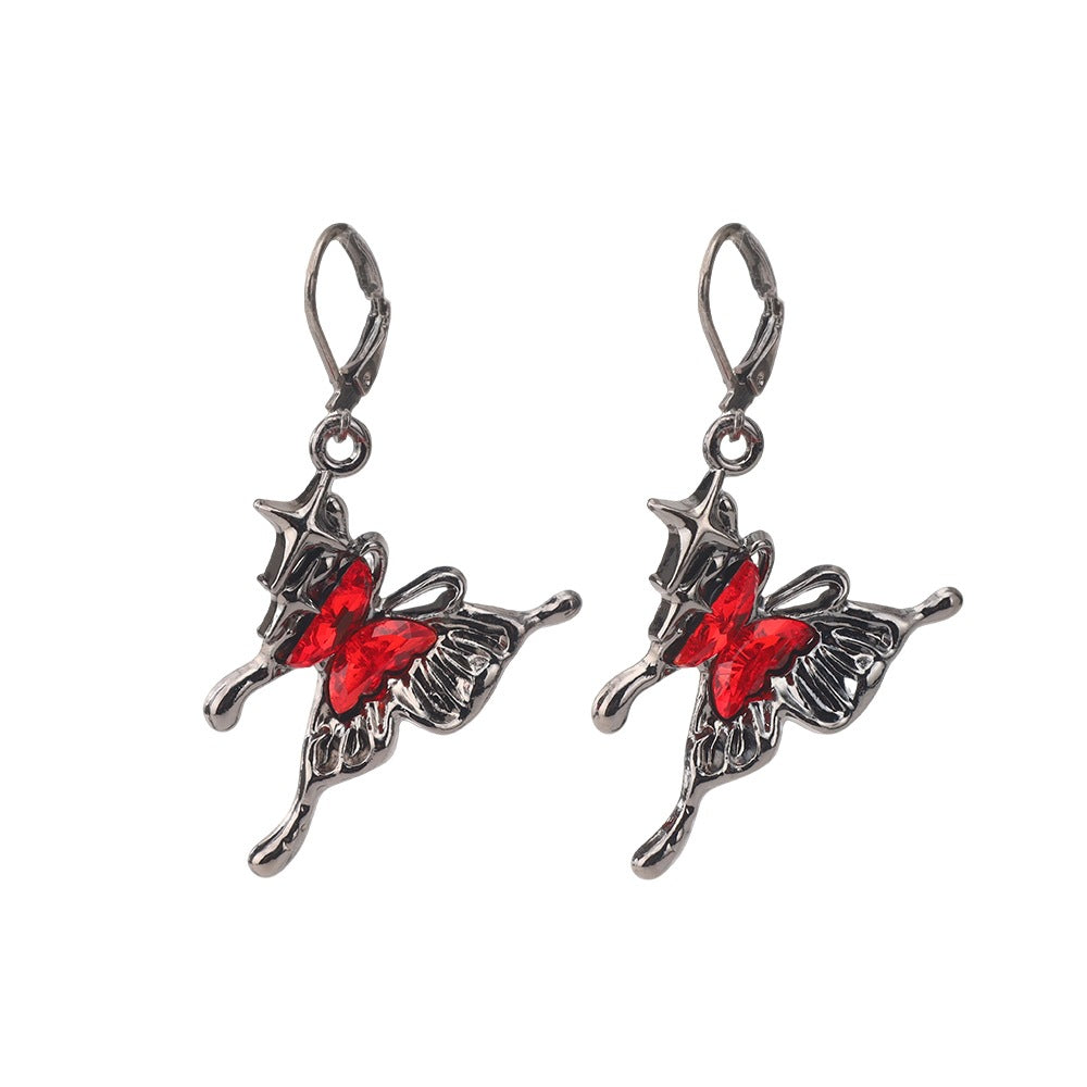 Wholesale Dark Gothic Red Love Cross Butterfly Earrings