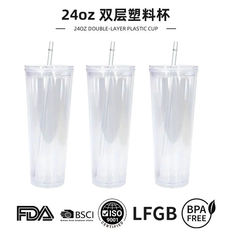 Wholesale Double layer 24oz flat lid transparent straw plastic cup