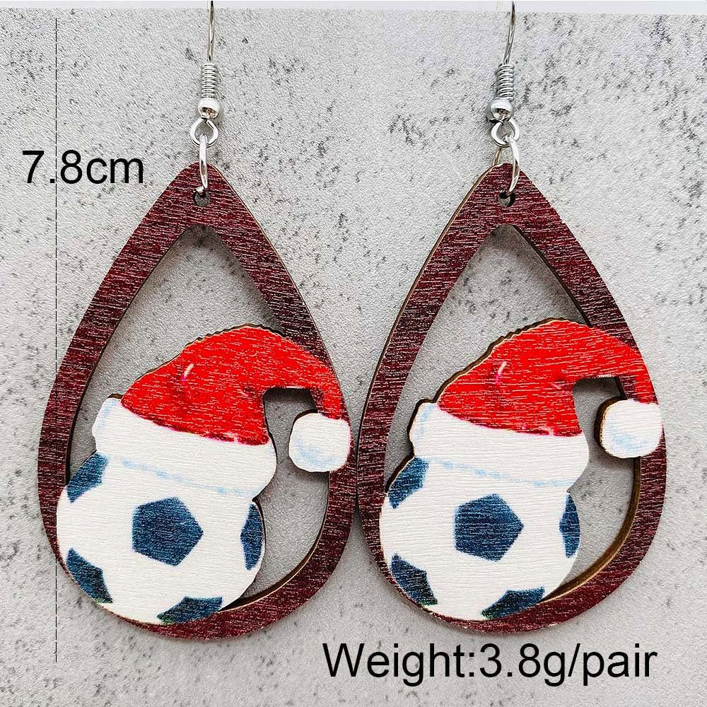 Wholesale Christmas Earrings Santa Hat Football Gloves Bell Print Wooden Earrings